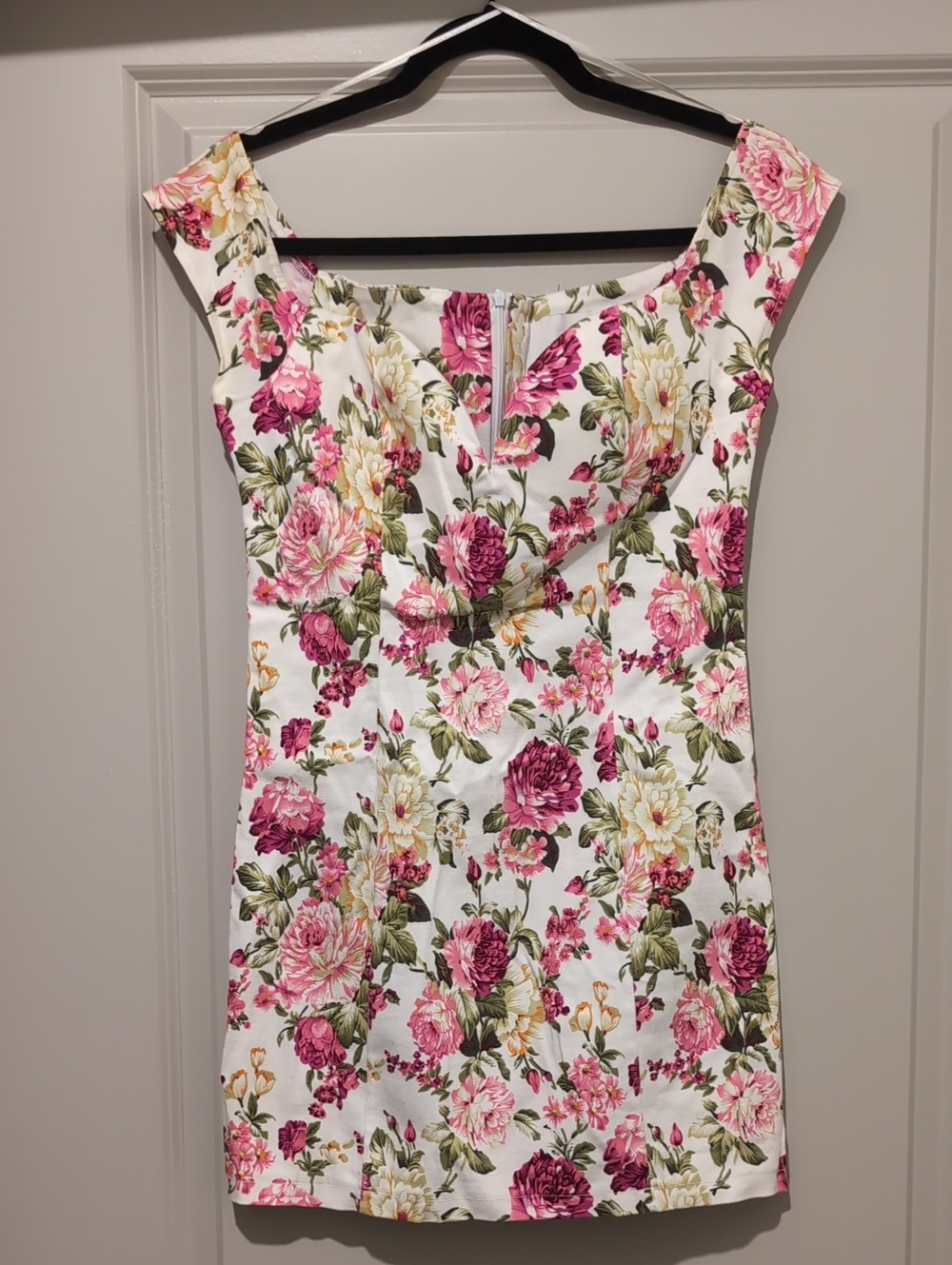 Signature8 White Floral Mini Dress in Pink & Green